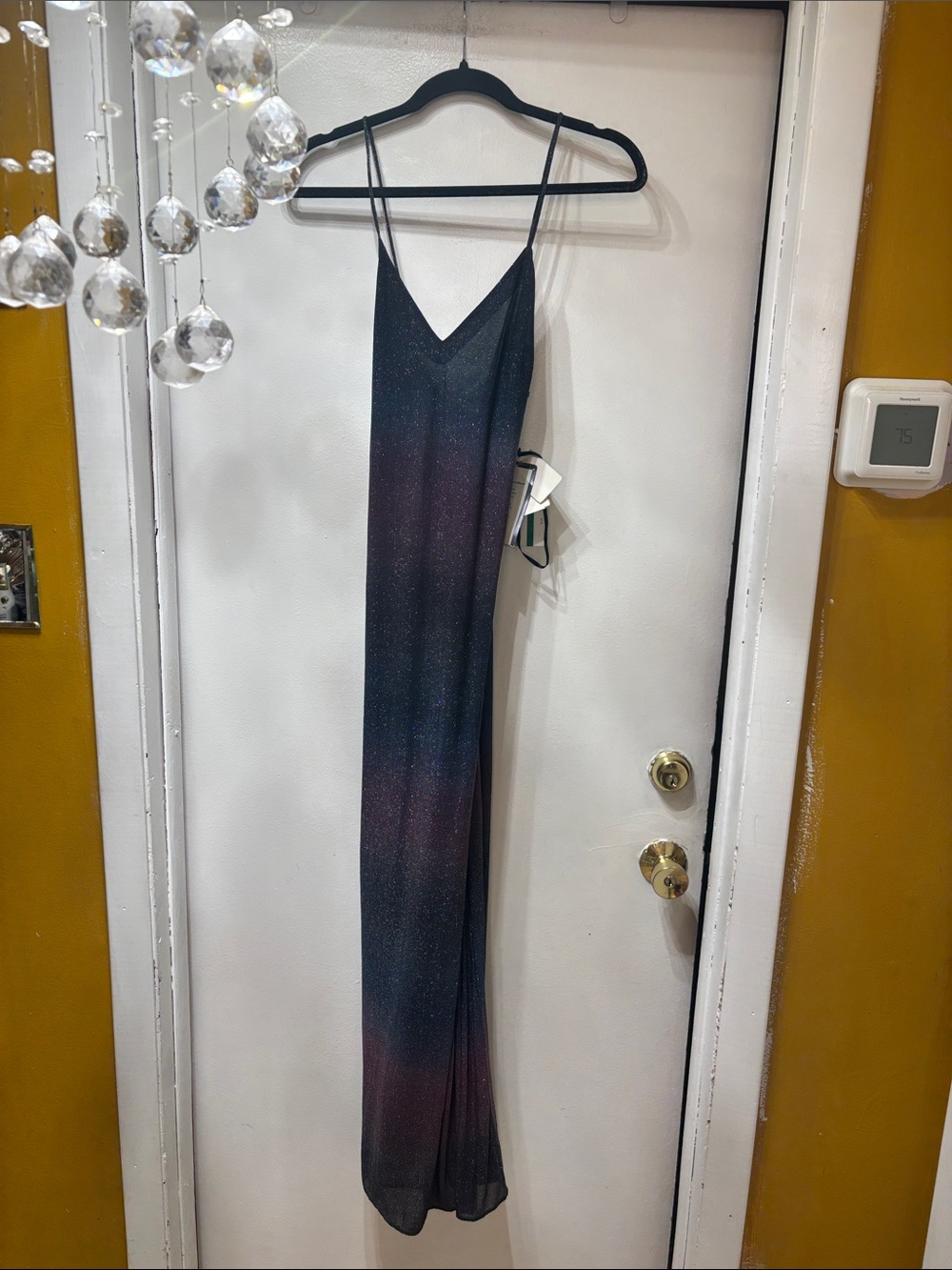 Sparkle Gradient Maxi Slip Dress with Thin Straps